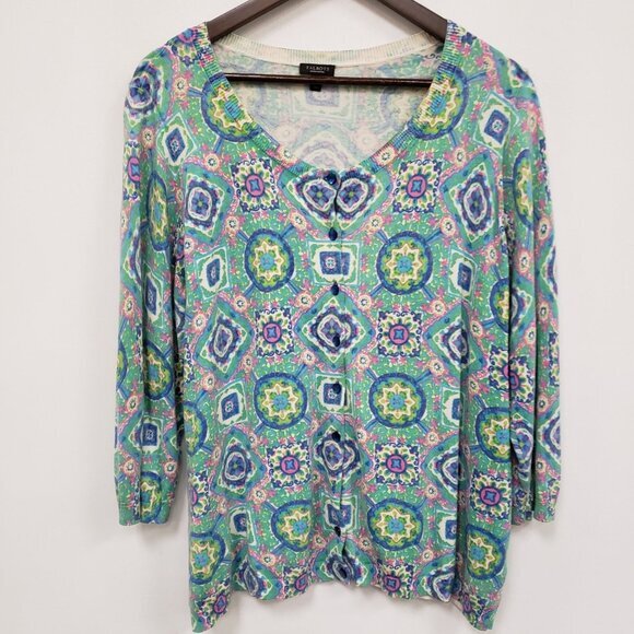 Talbots Sweaters - Talbots Womens Geometric Print Cardigan Size 2X Petite‎ Green Artsy Kaleidoscope